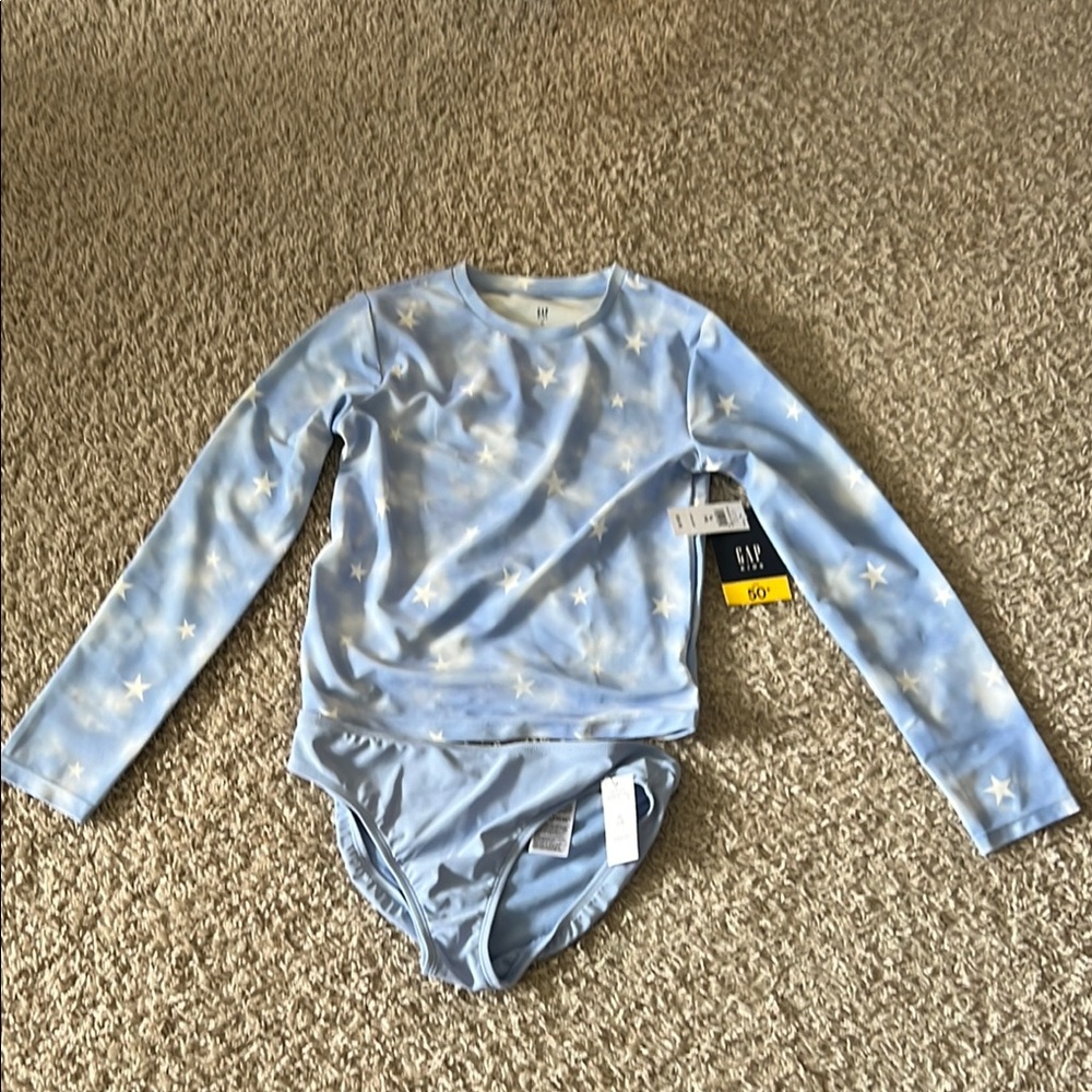 NWT GAP Blue and White Rashguard Swim set